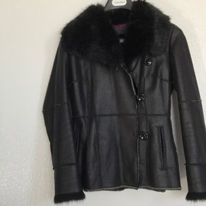 Faux fur lined black womens jacket